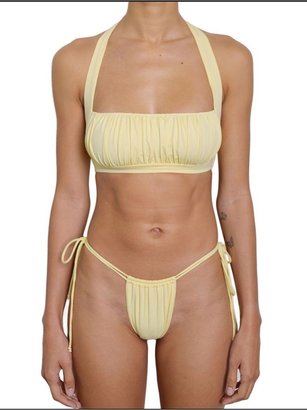 Riot Swim Pale Yellow Ruched Halter Bikini